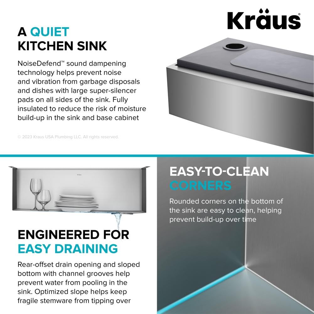Kore 30 Inch Farmhouse Workstation with In Sink Dish Drying Rack (30 Inch / Flat Farmhouse / Stainless Steel)