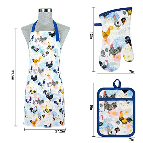 Oven Mitts and Pot Holders with Chef Apron (Rooster)