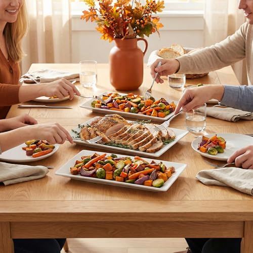 12" Serving Platters Rectangular Serving Plates Set of 4 Large Ceramic Serving Plates Porcelain Serving Tray Turkey Platter White Serving Plate for Steak Appetizer Dessert Oven Dishwasher Safe