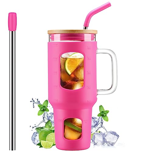 Glass Tumbler with Straw and Lid and Time Marker