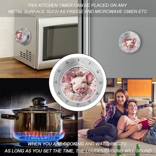 Pig Pink Flower Kitchen Timer Mechanical No (Style-1 / One Size)