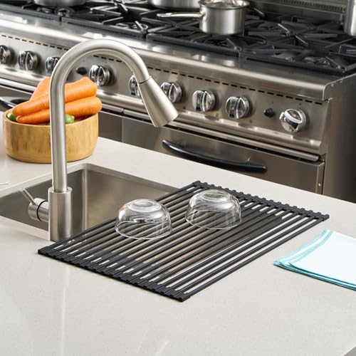 Black Steel Over Sink Roll Up Drying Rack (Black / 20.5" x 13")