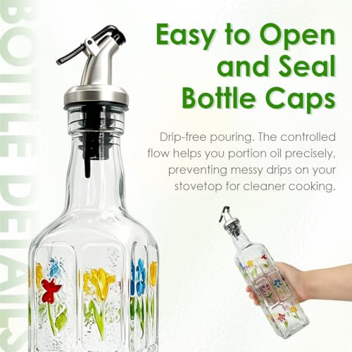 17oz Glass Square Oil Dispenser Bottle with Pour Spout (Bouquet)