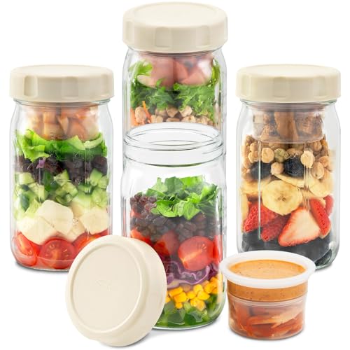 4 Pack Glass Salad Jars with Lids Meal Prep