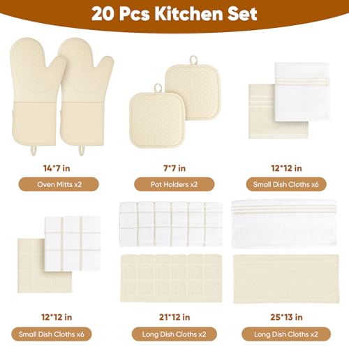 Silicone Oven Mitts Pot Holder Kitchen (Beige)