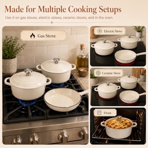 enameled cast iron cookware set (White)
