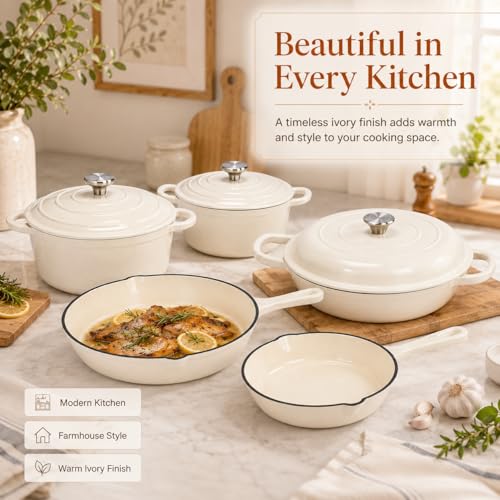 enameled cast iron cookware set (White)