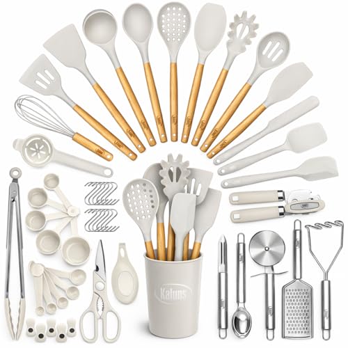 50 PCS Silicone Kitchen Utensils Set Complete Kitchen Set (Khaki)