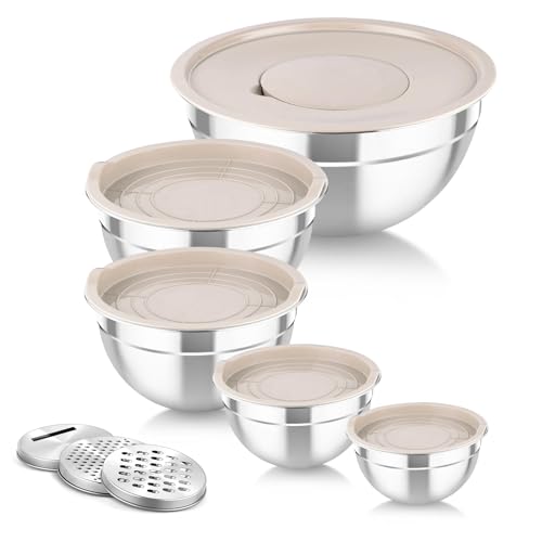 Stainless Steel Mixing Bowls with Lids Set of 5 with Graters