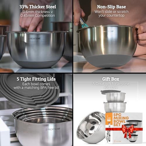 Premium Mixing Bowls With Airtight Lids Set (Gray)