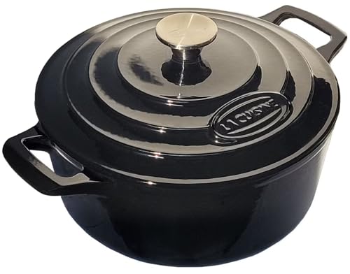 La Cuisine Enameled Cast Iron Dutch Oven Casserole Pot with Lid (5.0 QT Round / Glossy Black)