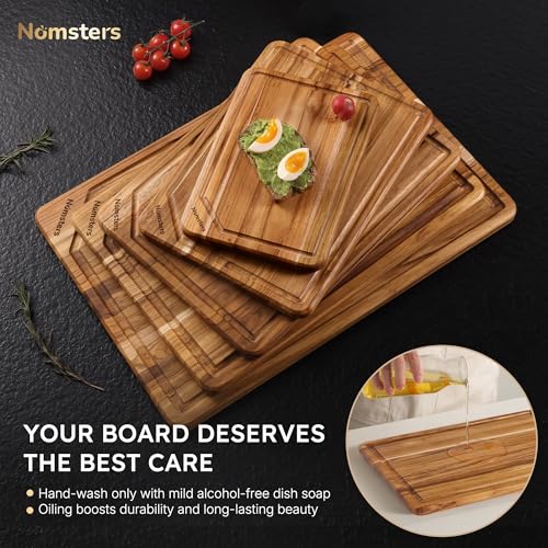 5 Pack Teak Wood Cutting Boards for Kitchen Wooden Chopping Board Non Toxic (Set of 5)