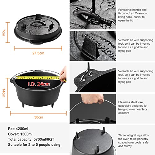 6QT Cast Iron Dutch Oven (Pot 6Qt+ Skillet)