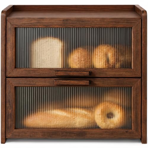 Wooden Bread Box for Kitchen Countertop (Brown / 14.4 x9.5 x13.4 in)