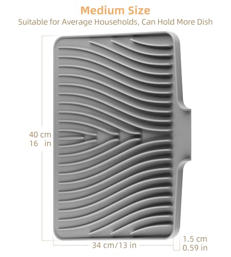 Silicone Dish Drying Mat with Raised Drain Lip