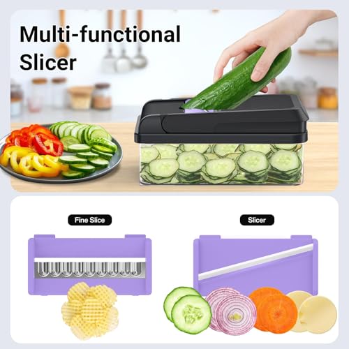 15-in-1 Vegetable Chopper with 10 Blades, Food Veggie Cutter, Purple (Purple / 10 Blades)