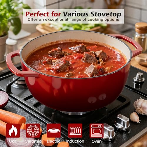 6QT Enameled Cast Iron Dutch Oven with Lid (Red)