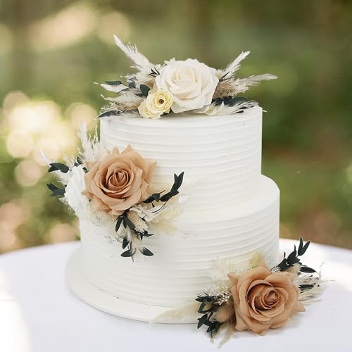 3Pcs Pre made Cake Topper Cake Decorating Flowers for Cake Decor Cake Flowers for Wedding Baptism Birthday Party Bridal Baby Shower