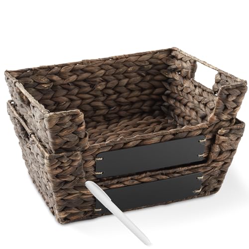 Set of 2 Water Hyacinth Seagrass Pantry Baskets with Handles