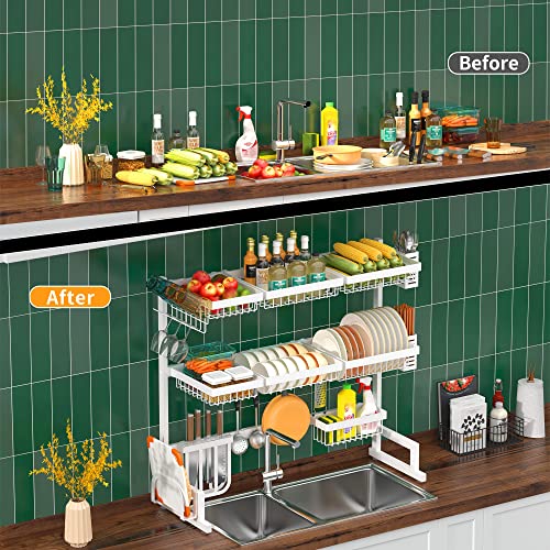 Over Sink Dish Drying Rack Stainless Steel (White / 3Tier - Standard(34"-46"))