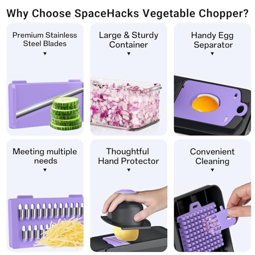 15-in-1 Vegetable Chopper with 10 Blades, Food Veggie Cutter, Purple (Purple / 10 Blades)