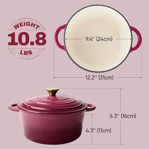 Vintage Style 4.5 Quart Dutch Oven Pot with Lid (Rose / 4.5 QT Round)