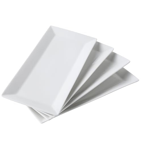 12" Serving Platters Rectangular Serving Plates Set of 4 Large Ceramic Serving Plates Porcelain Serving Tray Turkey Platter White Serving Plate for Steak Appetizer Dessert Oven Dishwasher Safe