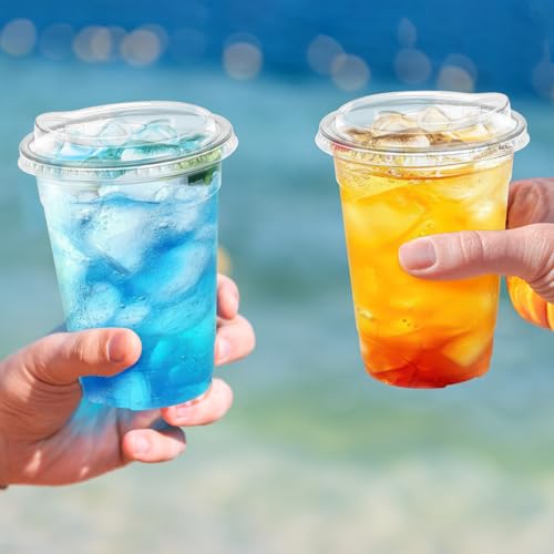 100 Pack Drink Clear Plastic Cups with Lids