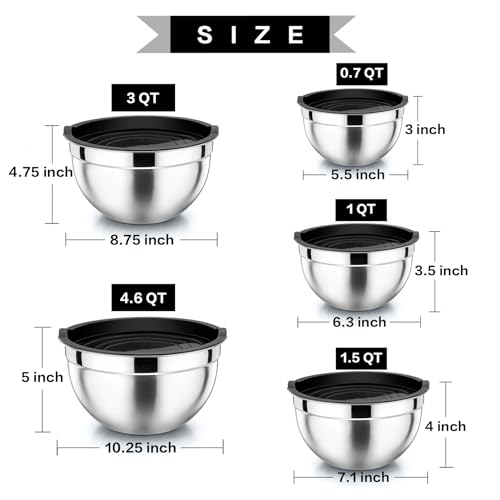 Metal Mixing Bowls with Lids Set (Black / Airtight Lids)