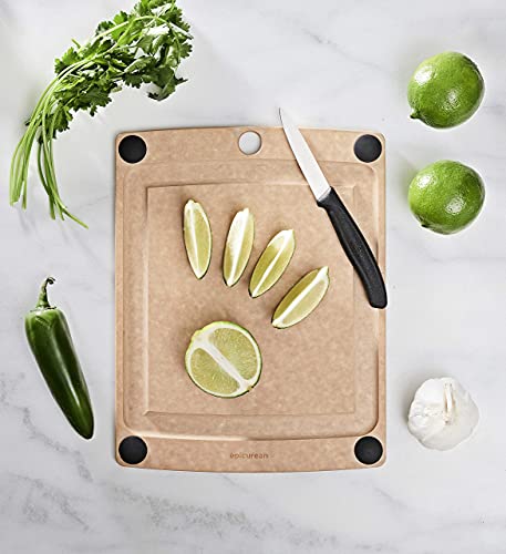 All-In-One Cutting Board with Non-Slip Feet and Juice Groove, 11.5" × 9", Natural/Black (11.5"L x 9"W / Natural/Black)