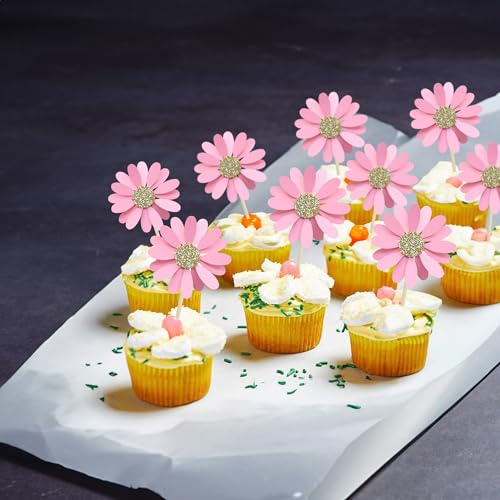 24Pcs Daisy Cupcake Toppers Flower Cake Topper Decorations Daisy Cake Decorations Chrysanthemum Cupcake Toppers Spring Daisy Flower Cake Picks