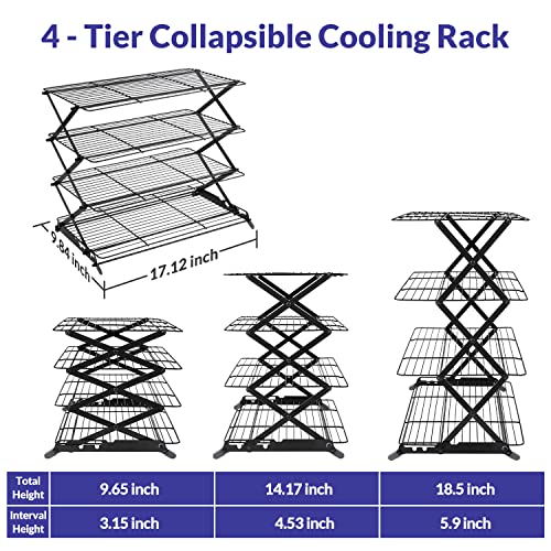 2/3/4-Tier Upgraded Collapsible Cooling Rack with Adjustable 3 Setting Design Stackable Roasting Cooking and Baking Wire Racks for Cookies, Bread, Cake Baking Gifts for Women