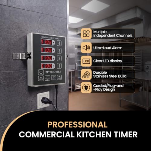 4 Channel Commercial Kitchen Timer Digital Stainless Steel Timer (Gray)