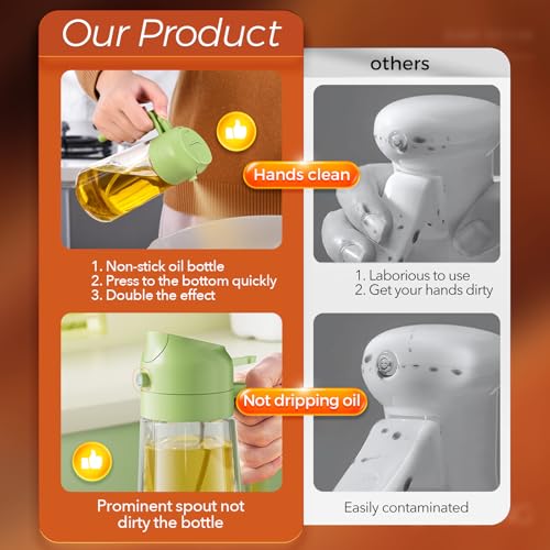 16oz 470ml Glass Olive Oil Sprayer for Cooking with Stickers (1Pc Green)