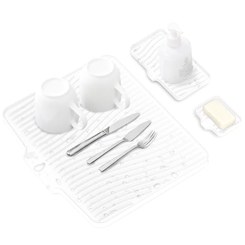 Silicone Dish Drying Mat for Kitchen counter (lvory-Set / 15.8" x 13")