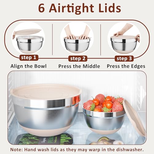 9 Pack Mixing Bowls with Airtight Lids & Grater Attachments (Khaki)