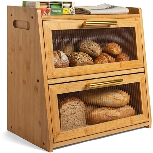 Extra Large Bamboo Bread Box for Kitchen Countertop