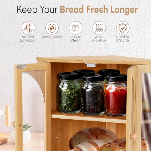 Corner Bread Box for Kitchen Countertop (Natural)