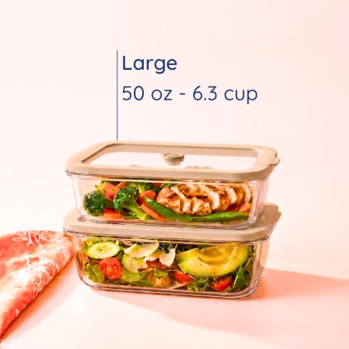 Non Toxic Glass Food Containers with Lids (Beige / 50 Oz)