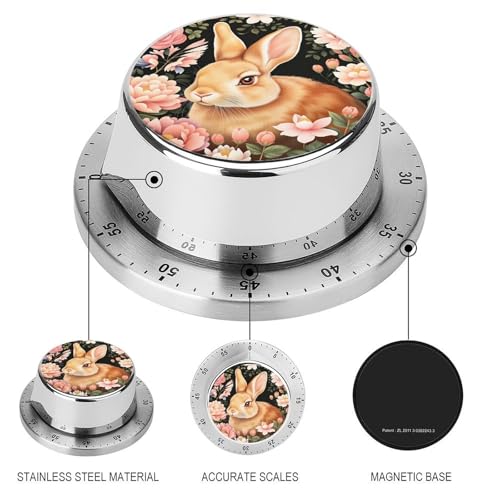 Pink Flower Bunny Rabbit Kitchen Timer Mechanical No (Style-3 / One Size)