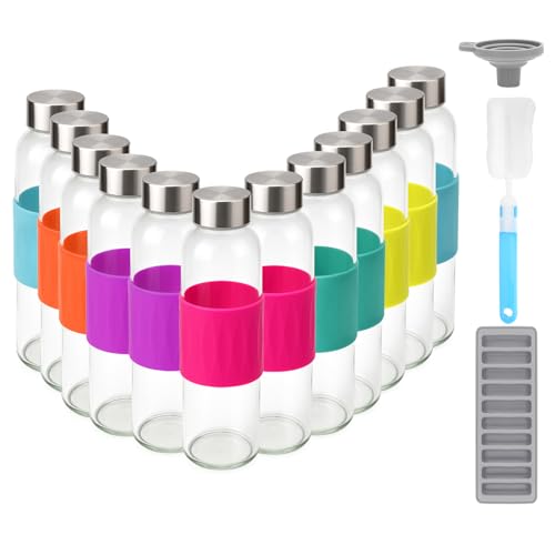 Glass Water Bottles with Lids and Sleeve 18 oz