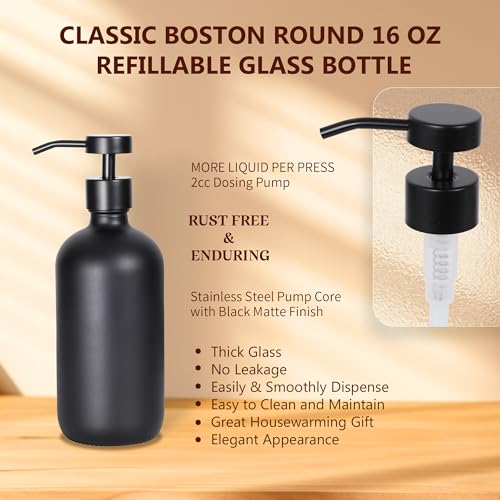 Set of 5 Kitchen Soap Dispenser Set 16 Oz Glass Hand Dish Soap Dispenser with Stainless Steel Pump