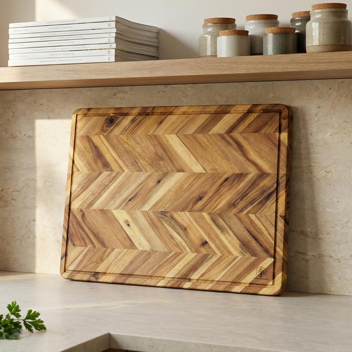 Herringbone Acacia Wood Cutting Boards for Kitchen (Herringbone / 20"L x 15"W)