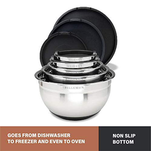 Stainless Steel Mixing Bowls with Airtight Lids Set (Silver/Black / 5 Piece)