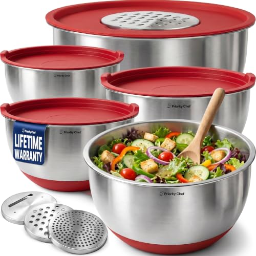 Stainless Steel Mixing Bowls with Lids Set (Red)