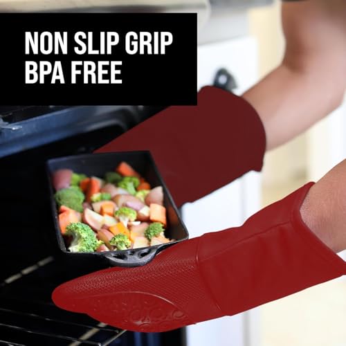 BPA Free Silicone Oven Mitts Ultra Heat Resistant up to 500°F (Empire Red / 2-Piece 13.7" Oven Mitts)