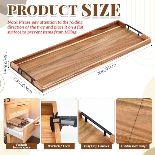 36"x 12" Extra Large Ottoman Tray with Handle Acacia Wooden Charcuterie Board Serving Cheese Boards Tray Oversized Coffee Table Rectangle Supplies for Tea Kitchen Food Beverage Fruit Snack (Wood Color, / 36" x 12" x 1.5" / with Handle)