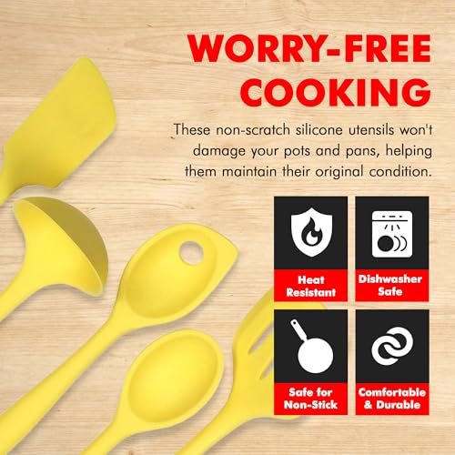 Premium Silicone Kitchen Tool and Utensil Set (5 Piece Set / Yellow)