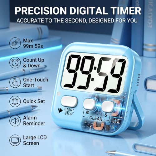 2 Pack Digital Timer for Kids Classroom Kitchen Timers for Cooking (2 * Sky Blue + Lavender Purple)
