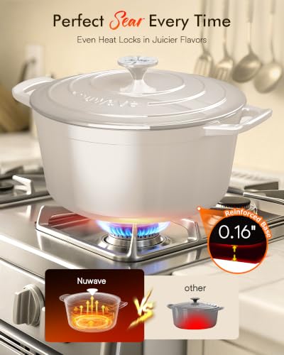 6 Qt PFAS Free Enameled Cast Iron Dutch Oven Pot with Lid (Chiffon)